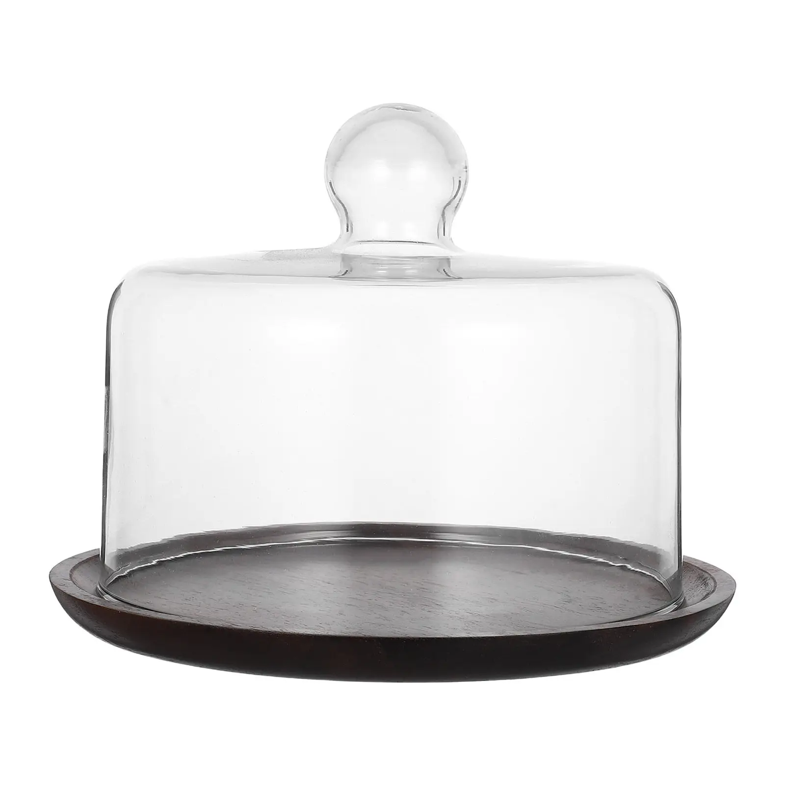 

1Set Cake Glass Dome Transparent Display Plate Wood Tray Elegant Cover Party Dessert Serving Stand Wood Cake Stand