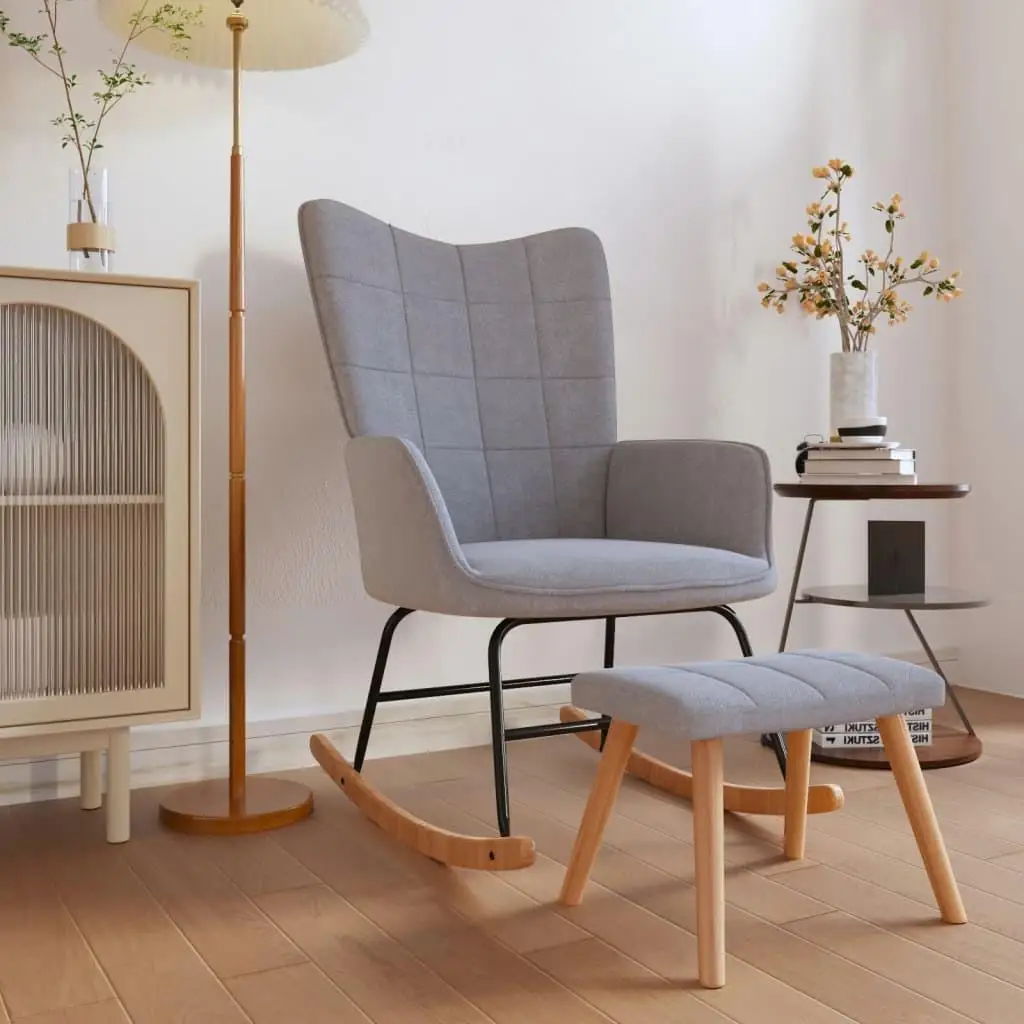 Light Gray Fabric Rocking Chair with Stool - Modern Comfort and Style for Your Living Room