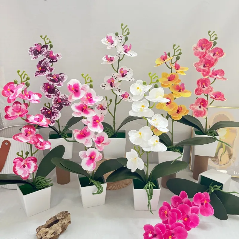 Künstliche Blume, Schmetterlingsorchidee, Topfpflanze, 7 Blüten, Heim- und Bürodekoration, Fotografie-Requisite, Künstlicher Bonsai, Grünpflanzen