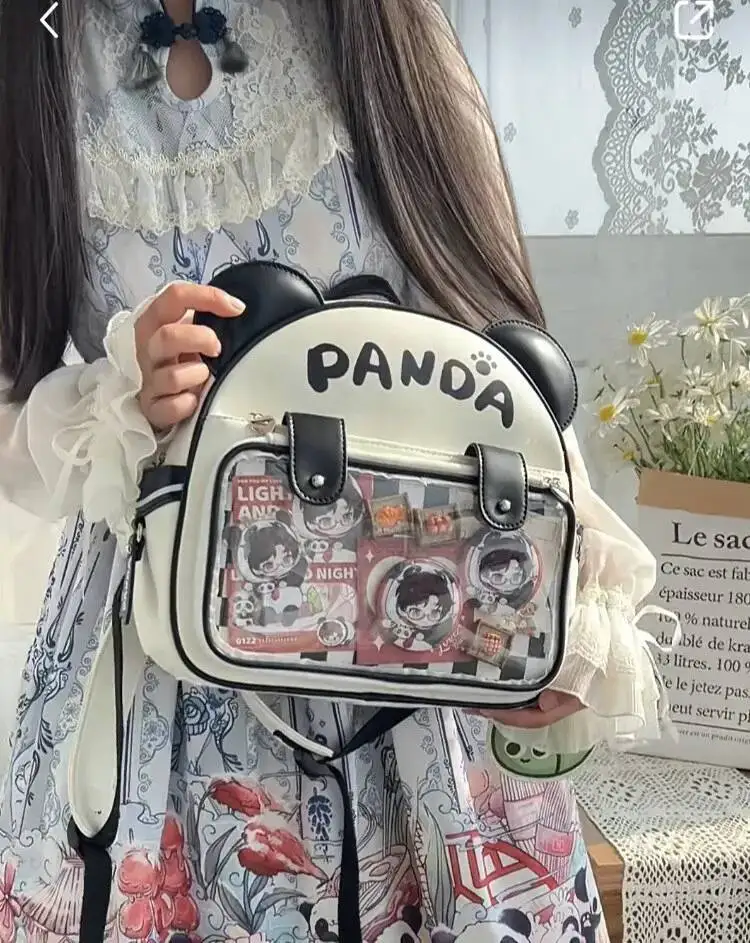 Bloom Versatile Panda Transparent Ita Bag Student 2025 Sweet Cute Anime Mini Backpack Girls Haruku Kawaii Mochila Aesthetic