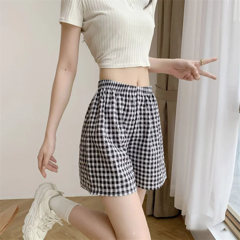 Women Casual Plaid Shorts Summer Loose Simplicity Straight Pants Gym Workout Home Clothes Female Clothing  pantalones cortos