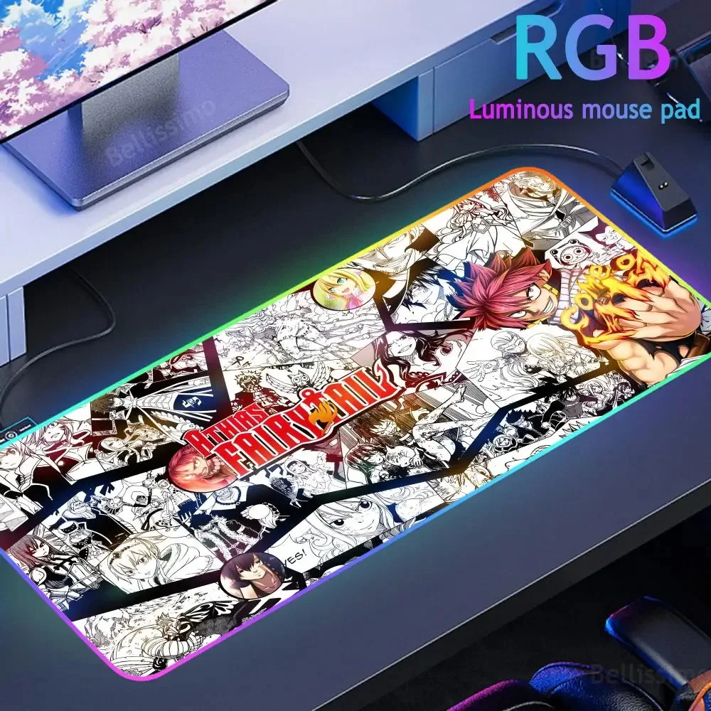 F_fairy T_tall  Anime RGB Mouse Pad Luminous Desk Mat Backlit Cartoon Large Game Pad Pc Setup Accessories HD LED Keyboard Pad