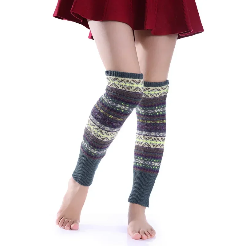 1 Pair Winter Camouflage Bohemian Thickened Wool Socks Women's Color-blocked Boot Covers Warm And Cold-proof Leggings