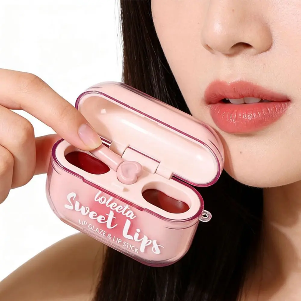 Rossetto Vellutato Opaco 2-in-1 alla Moda, Rossetto Glitter Impermeabile che Valorizza la Carnagione, Lucidalabbra a Forma di Cuffie a Lunga Durata