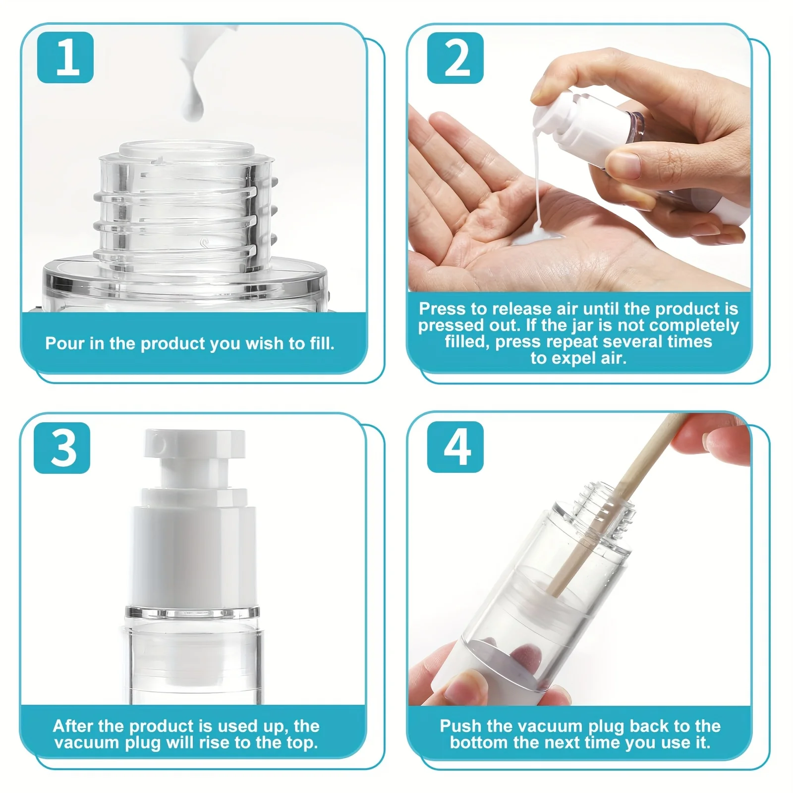 Airless Pump Jar Set with Tools, Vacuum Pump Dispenser Empty Refillable Cosmetic Pump Jars Bottles Lotion Cream Dispenser