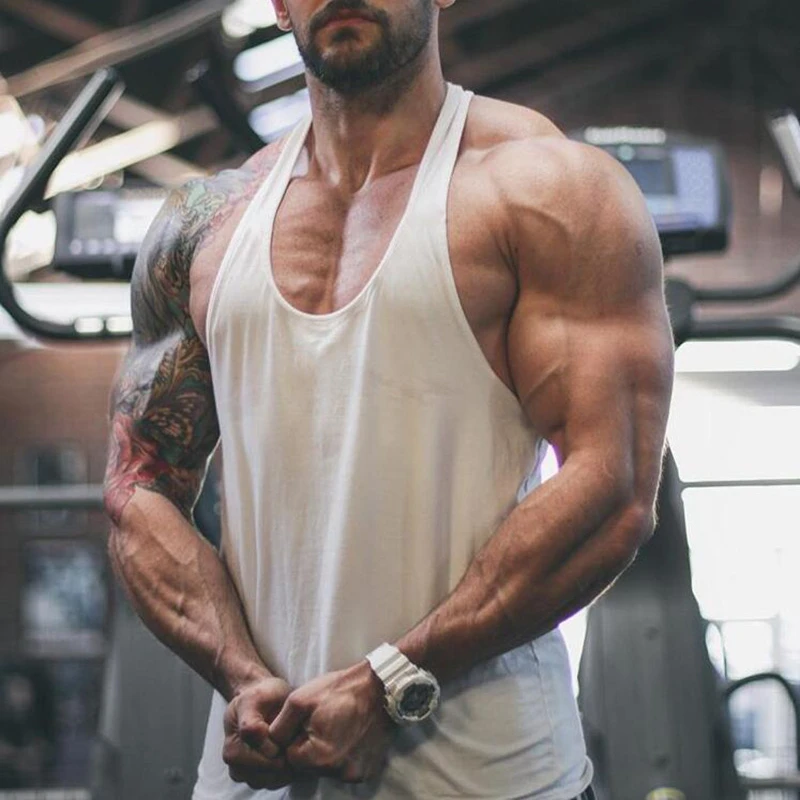 Plain Mens Bodybuilding Sport Clothing Summer Cotton Y-back Tank Tops Gyms Fitness Sleeveless Undershirt Workout Muscle Singlets