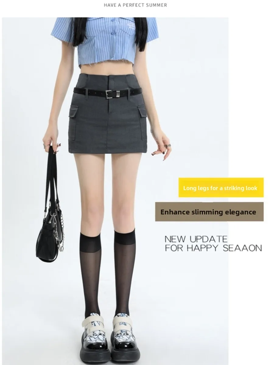 

Серая короткая юбка-шорты женская повседневная с завышенной талией в американском стиле, А-силуэт, осенне-зимняя новинка, сексуальная, для отдыха