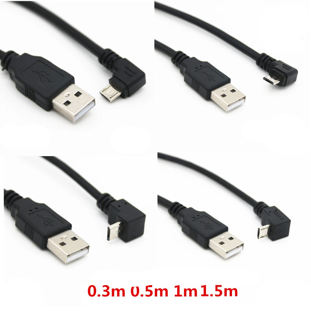 Up Down Left Right Angled 90 Degree USB Micro USB Male To USB Male Data PhoneCharge Connector Cable 0.3m 0.5m 1m 1.5m for Tablet