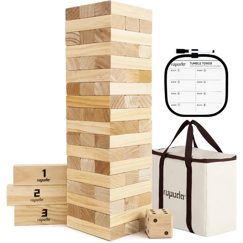 Tumble Tower, 54pcs Giant Outdoor Games with Dice & Rules Sheet, Giant Lawn Games 1.8 Feet Tall, Grows to Over 4 Feet