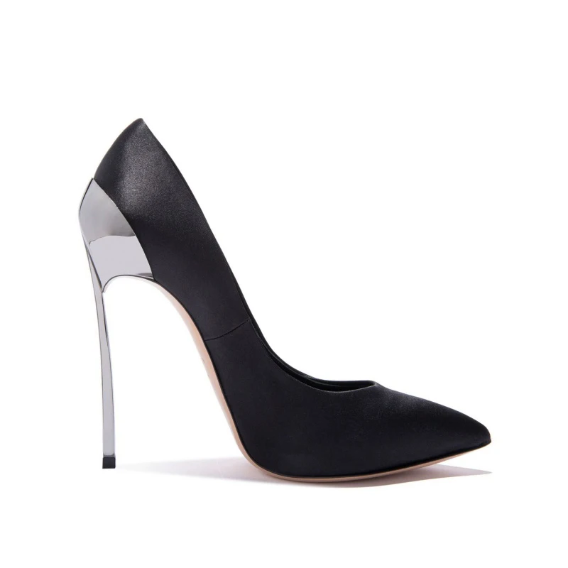 Arden Furtado Women's Summer Silk Pointed Toe Pumps Thin Metal Heel Super High Sexy Pumps Extra Large Size Single Shoe