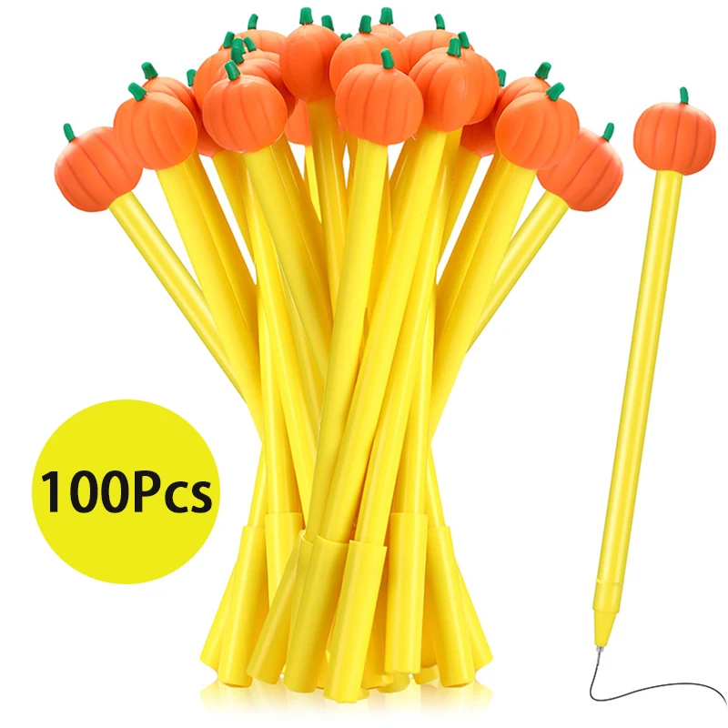 100Pcs Pumpkin Gel Ink Pens Cartoon Ballpoint Pen for Student Classroom Stationery Gift Rewards Autumn Thanksgiving Day Supplies