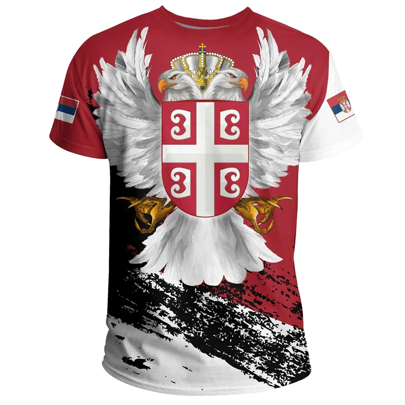 Summer New Serbia Men Women Casual T-shirt Serbia Flag National Emblem 3d Print Oversized Loose T-shirt Fashion Street Tops Tees