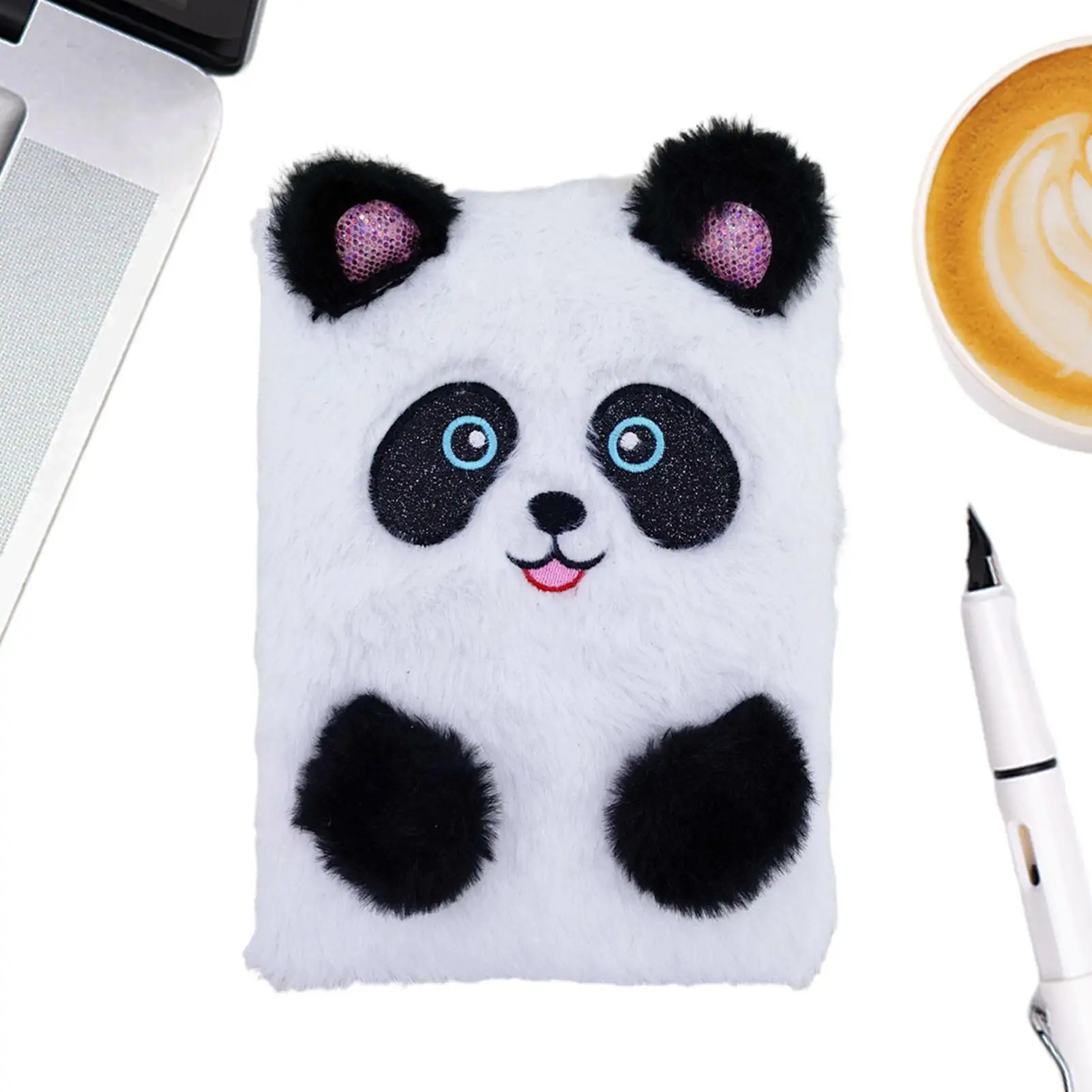 Cute Cartoon Plush Panda Cover Notebook Panda Sketchbook Stationery Fuzzy Diary A5 Plush Notebook Handbook for Writing