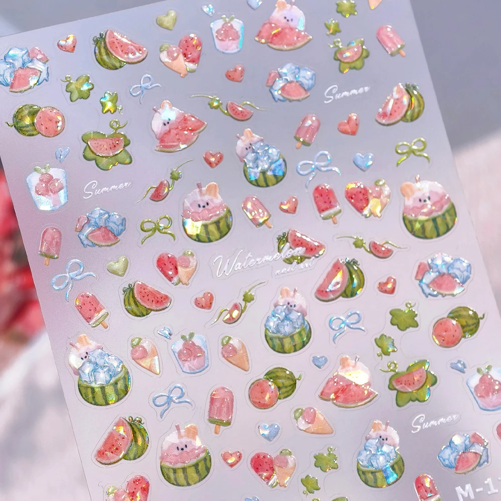 Leuke Doodle 5D Nail Art Sticker Minimalistische Cartoon Katten Puppy Bunny Vlinder Liefde Harten Strik Speelse Manicure Decal DIY