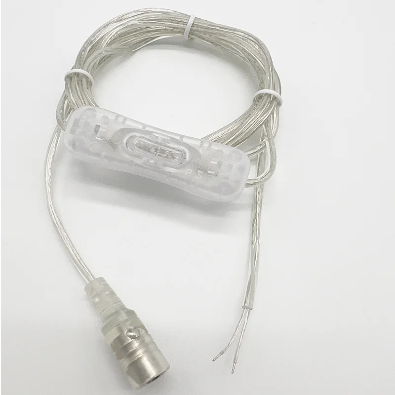 Rallonge de connecteur de bouton de commutation, câble d'alimentation, transparent, 2m, 22awg, DC 12V, femelle 304, 5,5x2,1mm, A7