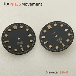 NH35 Dial 31MM Black Watch Dial Blue Luminous Watch Faces for NH35 Movement Parts Mechanical