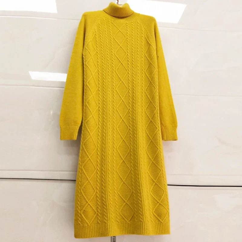 

Autumn Winter Long Knitted Sweater Women Turtleneck Pullover Casual Loose Thick Warm Knitwear Jumper Fashion Women Sweater