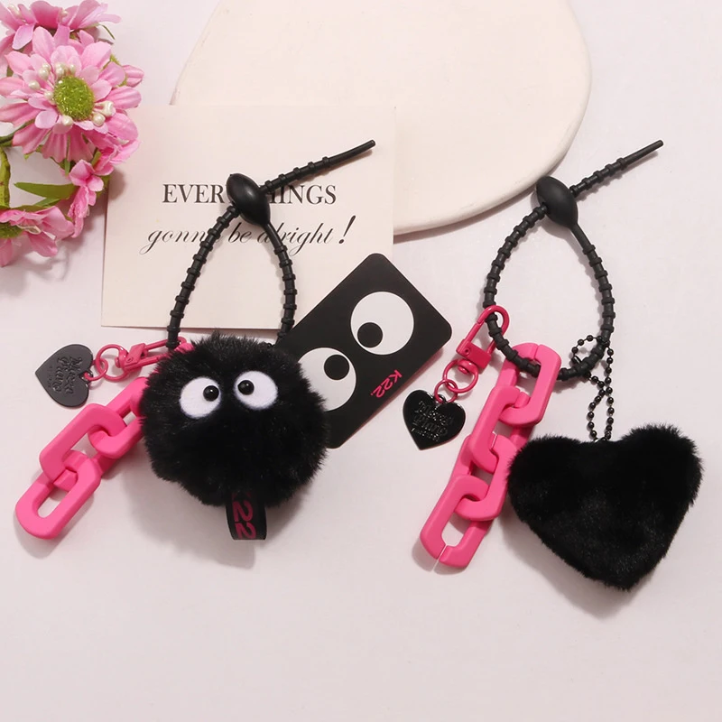 Plush Black Coal Elf Love Heart Car Pendant Keychain Earphone Case Backpack Hangings Ornaments