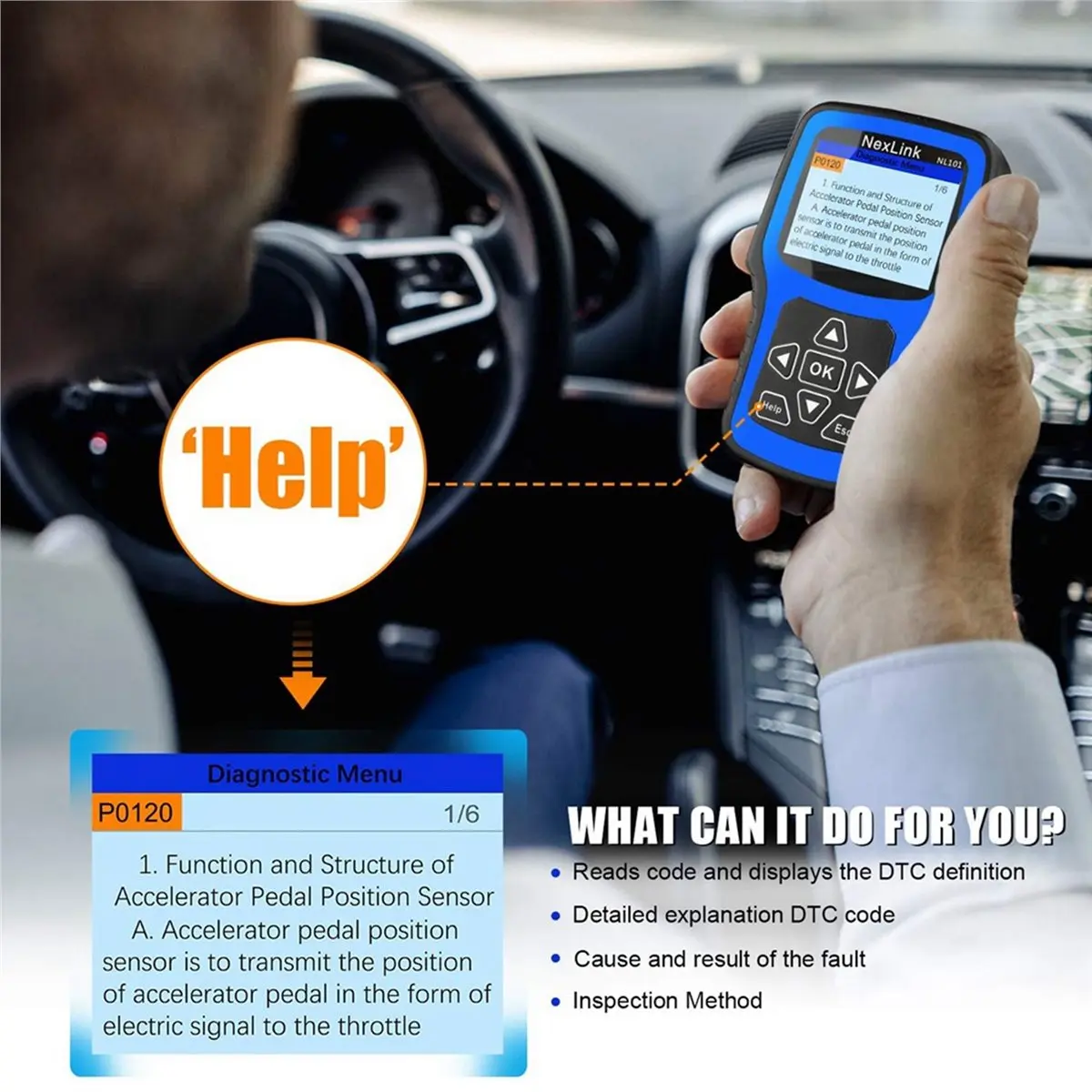 Happy New-  NL101 OBD Scanner EOBD Code Reader with Battery Tester Check Engine Code Reader 2.4'' Screen for Car Light Duty Vehi