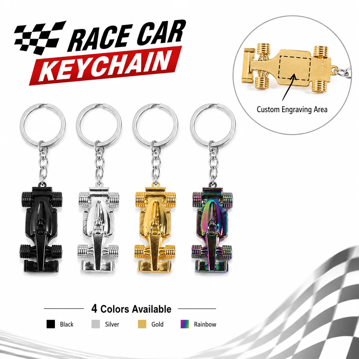 

Personalized metal Race Car Keychain Custom Keychain Race Car shape Design, DIY Gift for Men and Car Lovers, Fashion pendant