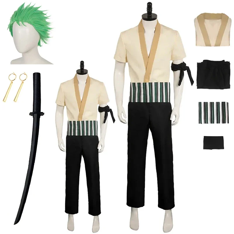 Disfraces de película de acción en vivo de Manga japonesa para hombres y niños, traje de Roronoa Zoro, Padre, Hijo, conjuntos de ropa samurái japonés, 2023