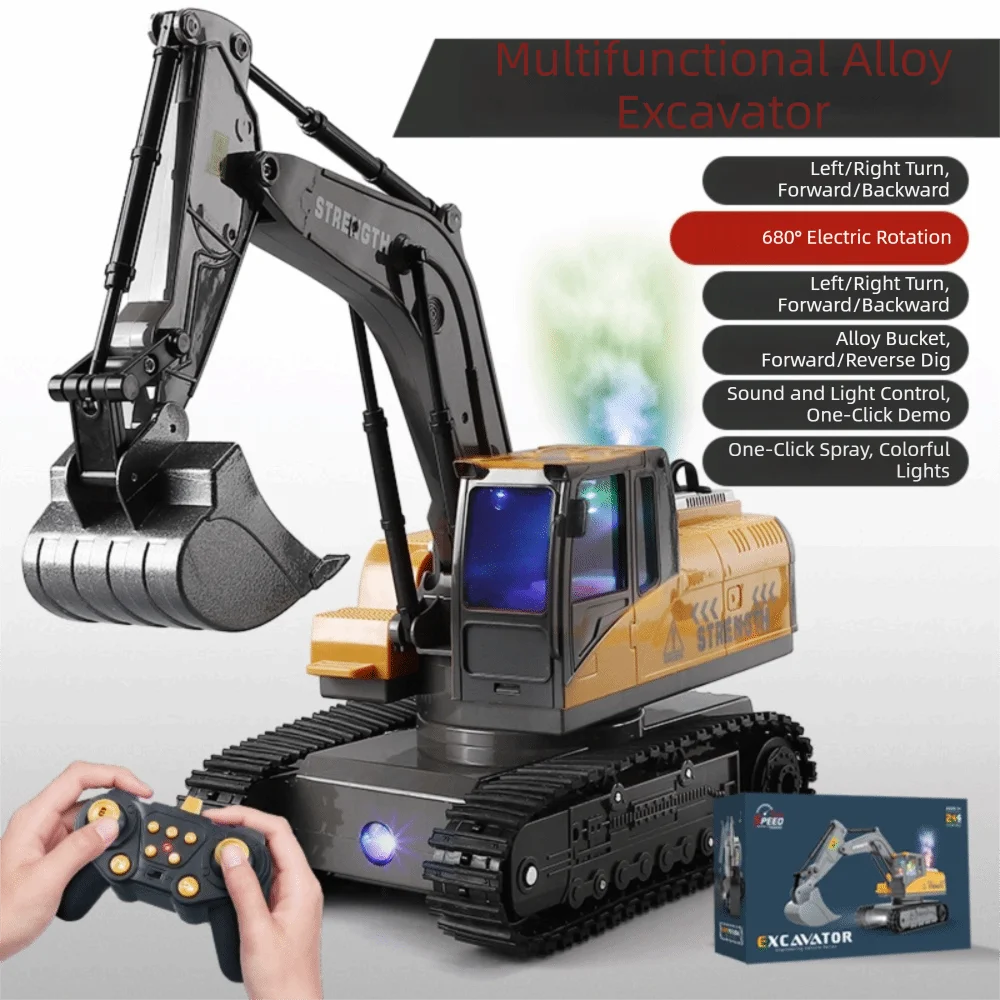 Plastic Alloy Remote Control Excavator Yellow Grey 1:24 Crawler Excavators 2.4Ghz 11 Channel RC Excavator Toy Children's Gift