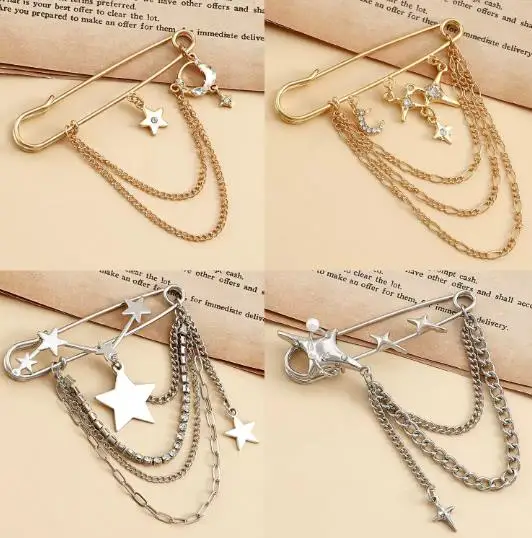 Cross border Jewelry Retro Diamond Star Crescent Flow Su Xiaoxiang Brooch Clothing Accessories Pendant Pin Women