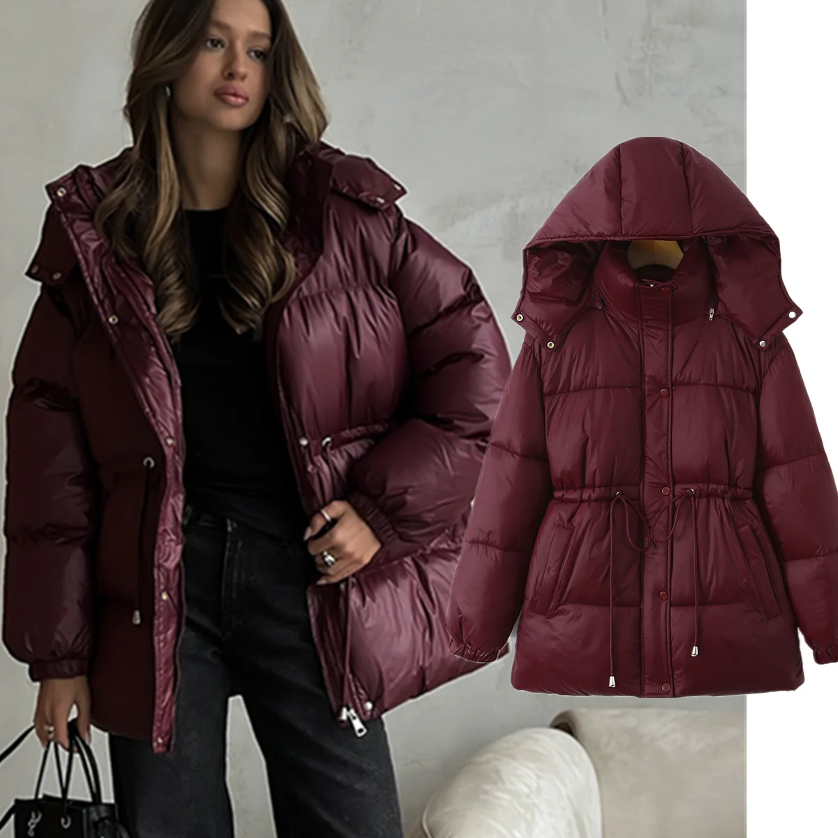 

Maxdutti Ins Fashion Blogger Vintage Burgundy Color Coat Women Tops Women's Jacket Minimalist Woman Clothes