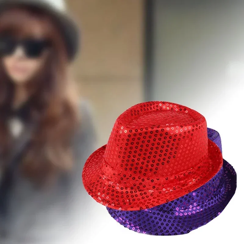 1 PC Jazz Hat Glitter Sequin Cosplay Prop Performance Costume Hip Hop Singer Women Men Glitter Beaded Hat Dance Performance view 3