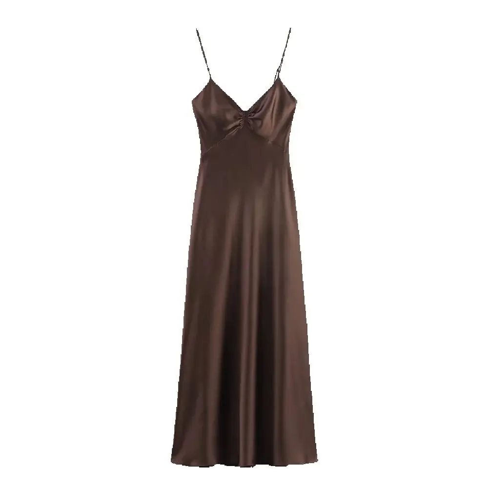 Robe MIDI plissée en satin de soie pour femmes, vêtements à la mode, style européen et américain, nouvelle collection automne