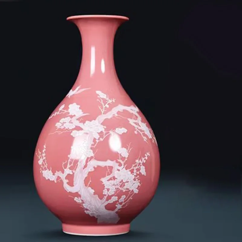 Jingdezhen New Chinese Ceramic Vase Joyful Decoration Pink Blue Porcelain Vase Living Room Ornaments Home Gift