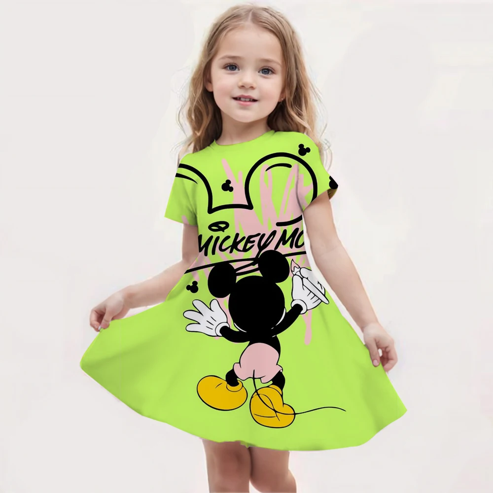 

Летняя модная юбка для девочек, платье с принтом Микки, детское платье принцессы, повседневная повседневная одежда с короткими рукавами