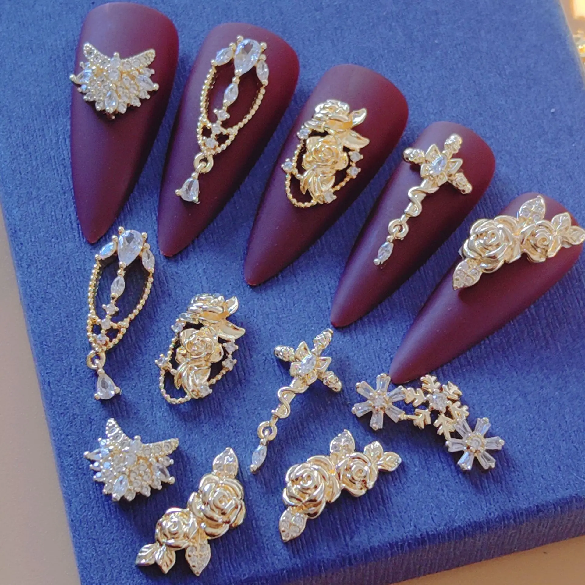 10pcs Nail Art Decorations Rose Butterfly Snowflake Flower Zircon Crystal Manicure Supplies Charms Accessorios for DIY Nails