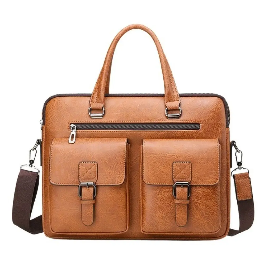 

Simple PU Leather Business Briefcase Shoulder Strap Crossbody Design Executive Briefcase Vintage Tote Bag Business Meeting
