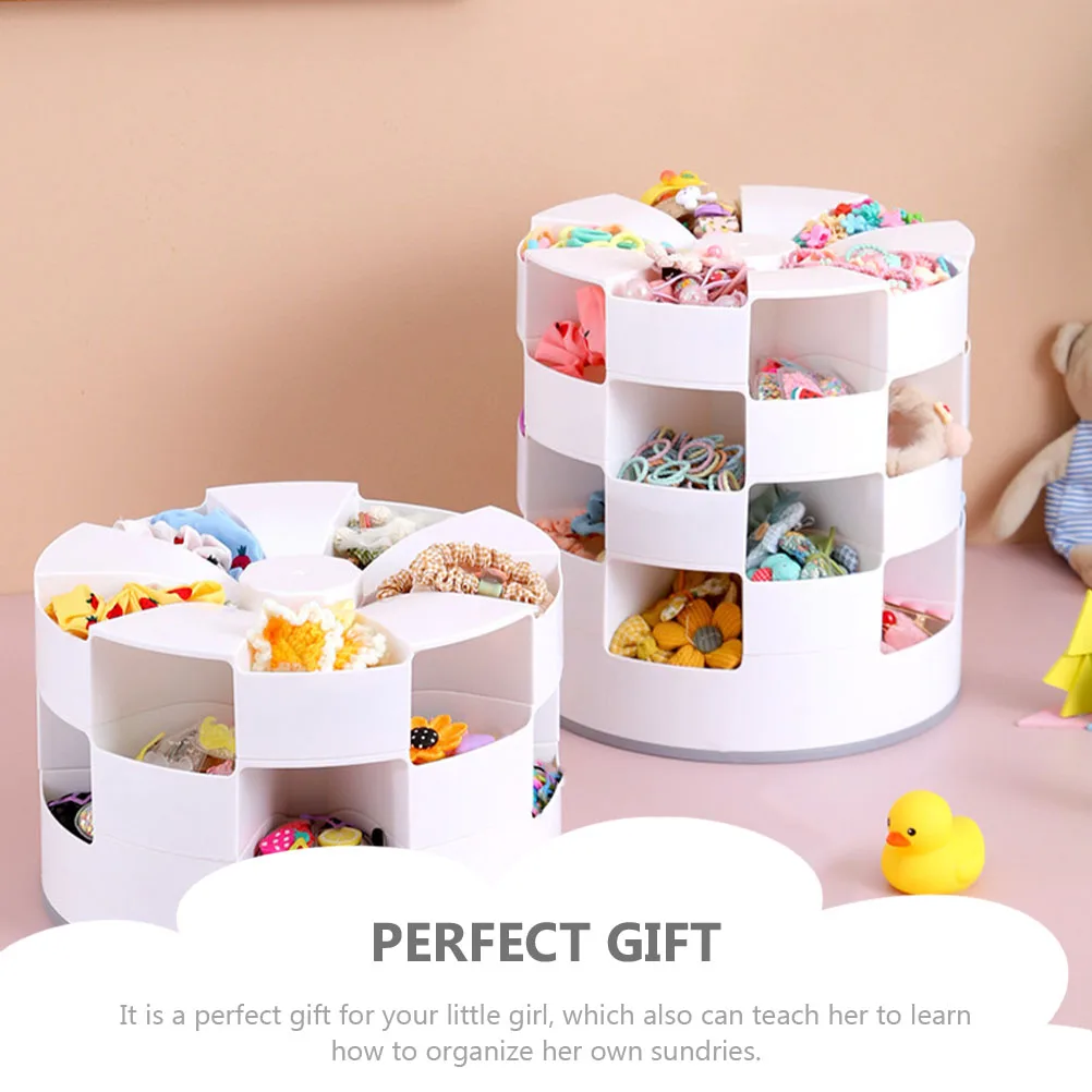 

Lovely Cartoon Hair Accessories Storage Box For Kids Multiple Grids Rotatable Design Large Capacity Organizer White Color