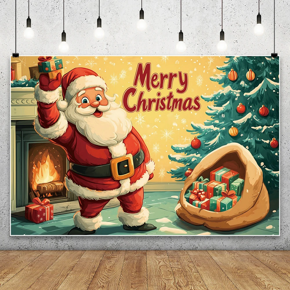 Санта-Клаус Рождественский фон для фотосъемки Рождественская елка Подарок Камин Праздник Семья Детский портретный фон Декор для вечеринки Реквизит