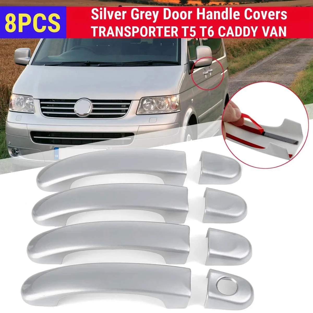 8PCS Car Exterior Dooor Handle Covers Trim Set for T5 TRANSPORTER 2003-2015 for T6 2015-Up for CADDY VAN 2004-2015