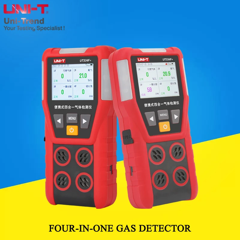 UNI-T Portable Explosion-proof Voice 4-in-1 Gas Detector; O₂/CO/H₂S/Combustible Gas Detection/USB Communication UT334F+