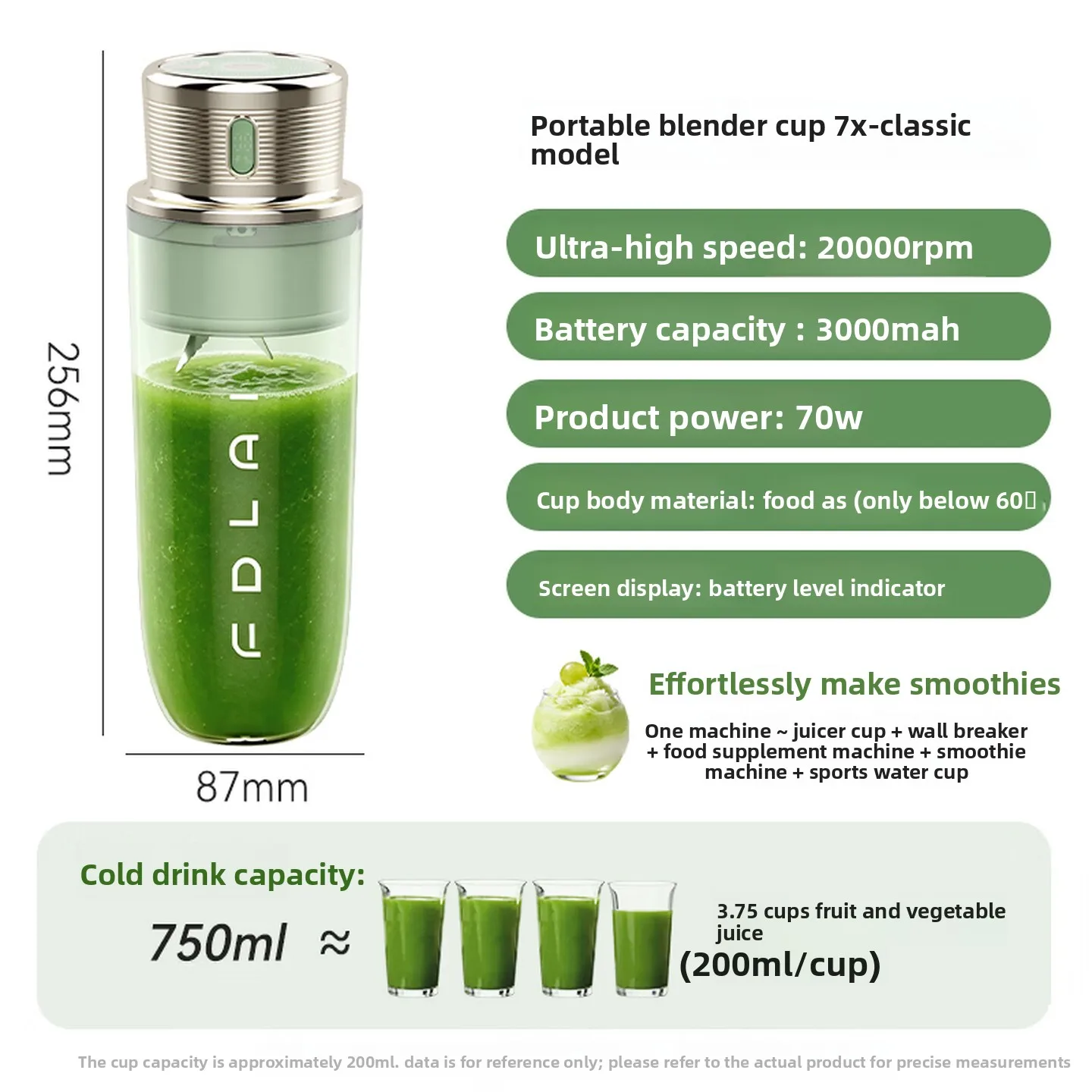 Portable Blender Juicer Cup Mini Electric Smoothie Maker for Fruit Vegetable Ice Drinks Travel Home Rechargeable 휴대용 블렌더