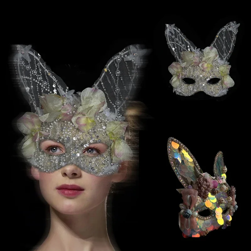 

Pink heavy industry cat ears super flash Mori mask halloween masquerade party female cosplay mask