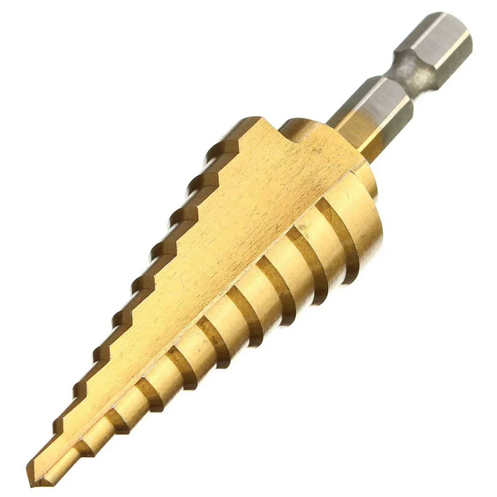 1pc 4-22mm Titanium Coated Step Drill HSS Straight Flute Pagoda  Hex Shank Woodworking Tool Hole Cutter  drill Bit