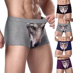 4Pcs 3D Pouch Underpants Men Modal Male Underwear Wolf Boxer Man Gay Funny Panties Shorts Cartoon Anime Mens Boxers Big Sizes