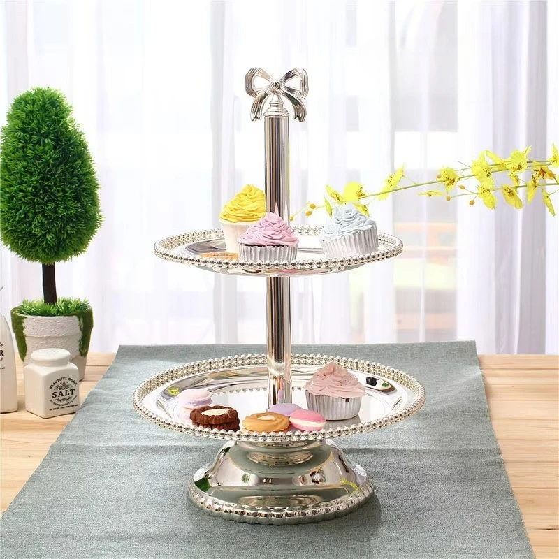 European silver-plated cake plate, two-layer afternoon tea snack rack, fruit plate, wedding dessert table cold meal display stan