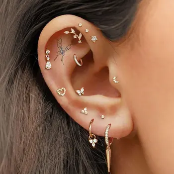 Tragus-헬릭스 피어싱 드롭 귀걸이, 여성을 위한 루크 로브 연골 나비 귀 피어싱 체인 귀걸이 스테인레스 스틸 쥬얼리