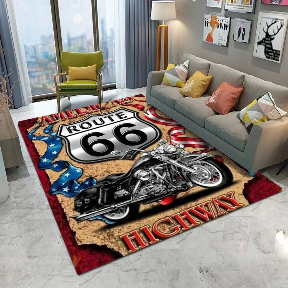 

Route 66 of the United States Motorcycle Area Rugs Non-slip Floor Mat Living Room Bedroom Rug Home Playroom Decorative Carpet