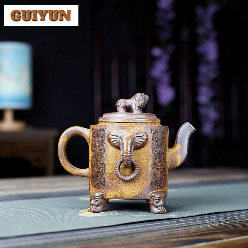 420ml Ancient Yixing Purple Clay Teapots Handmade Lion Lid Pot Raw Ore Hyperthermy Section Mud Kettle With Infuser Zisha Tea Set