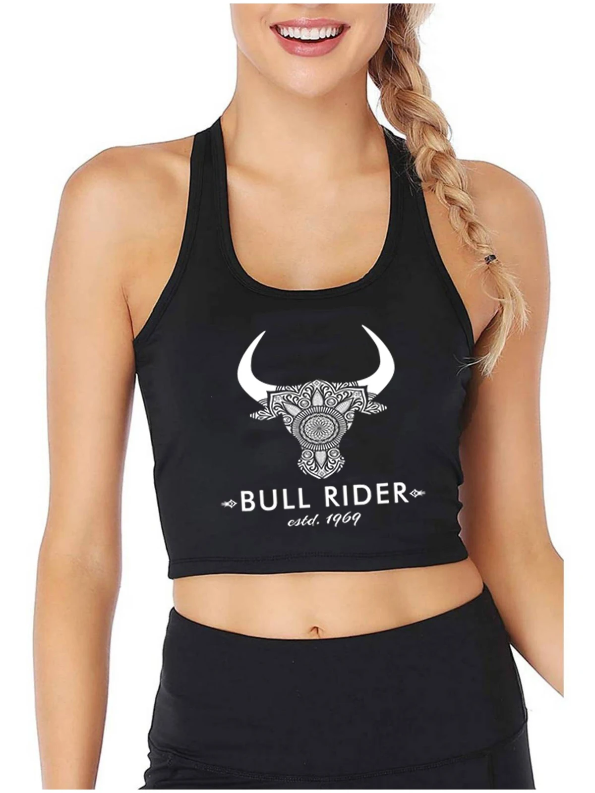 

Bull Rider Graphical Cotton Sexy Slim Fit Crop Top Hotwife Funny Cuckold Tank Tops Swinger Naughty Flirtation Camisole