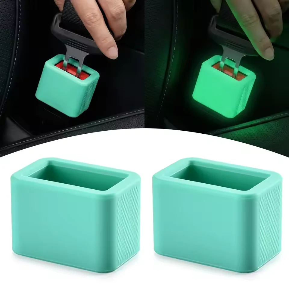 4Pcs Glow-in-the-Dark Seat Belt Buckle Holder, Silicone Rear Booster - Makes Receptacle Upright for Quick Access, Universal Fit