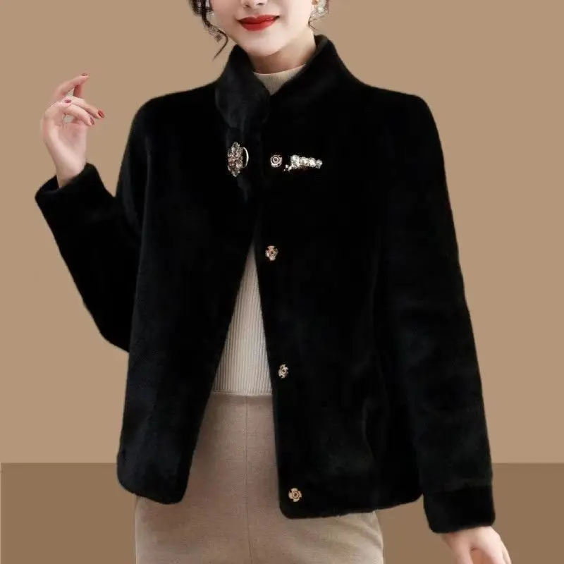 العلامة التجارية الفاخرة معطف فرو المنك قصيرة فو الفراء سترة المرأة الاتجاه الراقية معطف الخريف الشتاء زر الجبهة طويلة الأكمام يندبروف معاطف