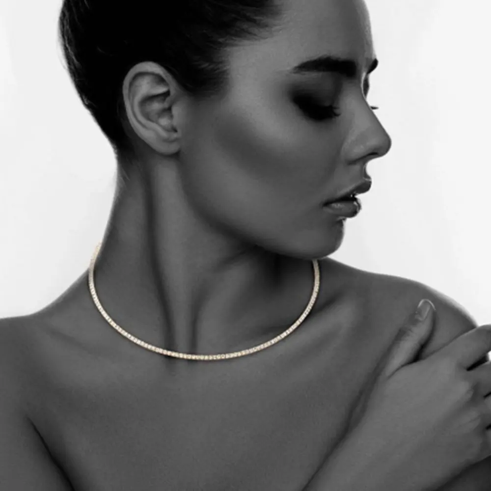 StoneFans Rhinestone Choker Necklaces Torques Collar Women Statement Simple Open Collar Necklace Ladies Party Necklace
